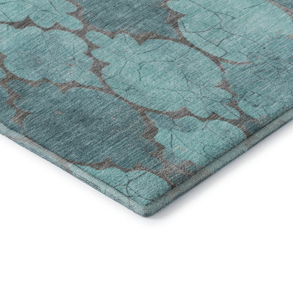 HomeRoots 10' X 14' Stylish Teal and Taupe Damask Washable Area Rug with UV Protection for Family Spaces 701299