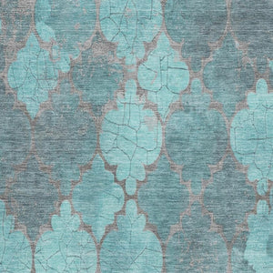 HomeRoots 10' X 14' Stylish Teal and Taupe Damask Washable Area Rug with UV Protection for Family Spaces 701299