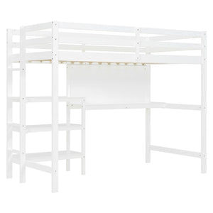 English Elm Twin Loft Bed with Built-in Desk Shelving and Dry-erase Board for Kids Rooms White LT100320AAK