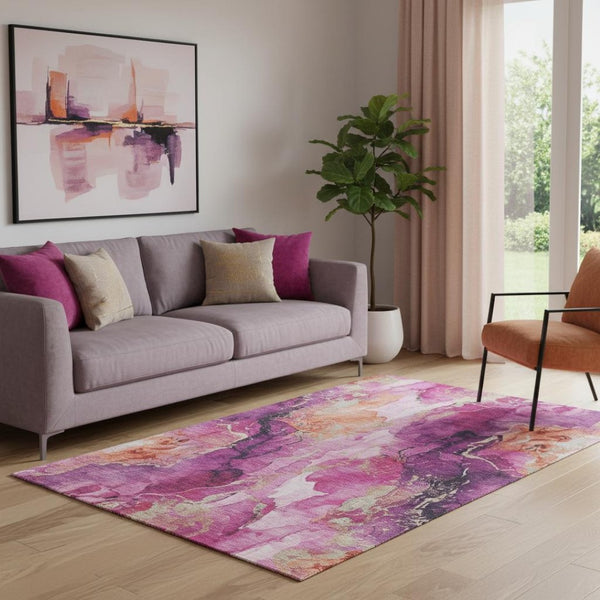 HomeRoots 5' X 8' Burgundy and Salmon Abstract Washable Area Rug - UV Resistant, Durable, & Stylish Design 701301