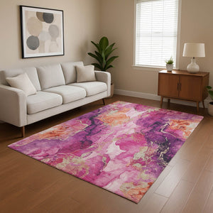 HomeRoots 5' X 8' Burgundy and Salmon Abstract Washable Area Rug - UV Resistant, Durable, & Stylish Design 701301