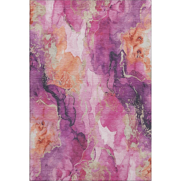 HomeRoots 5' X 8' Burgundy and Salmon Abstract Washable Area Rug - UV Resistant, Durable, & Stylish Design 701301