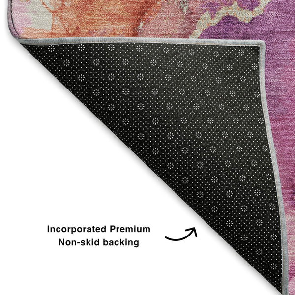 HomeRoots 5' X 8' Burgundy and Salmon Abstract Washable Area Rug - UV Resistant, Durable, & Stylish Design 701301