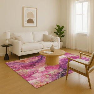 HomeRoots 5' X 8' Burgundy and Salmon Abstract Washable Area Rug - UV Resistant, Durable, & Stylish Design 701301