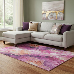 HomeRoots 8' X 10' Burgundy and Salmon Abstract Area Rug - Washable, UV Protected, Durable for Busy Homes 701303