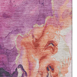 HomeRoots 8' X 10' Burgundy and Salmon Abstract Area Rug - Washable, UV Protected, Durable for Busy Homes 701303