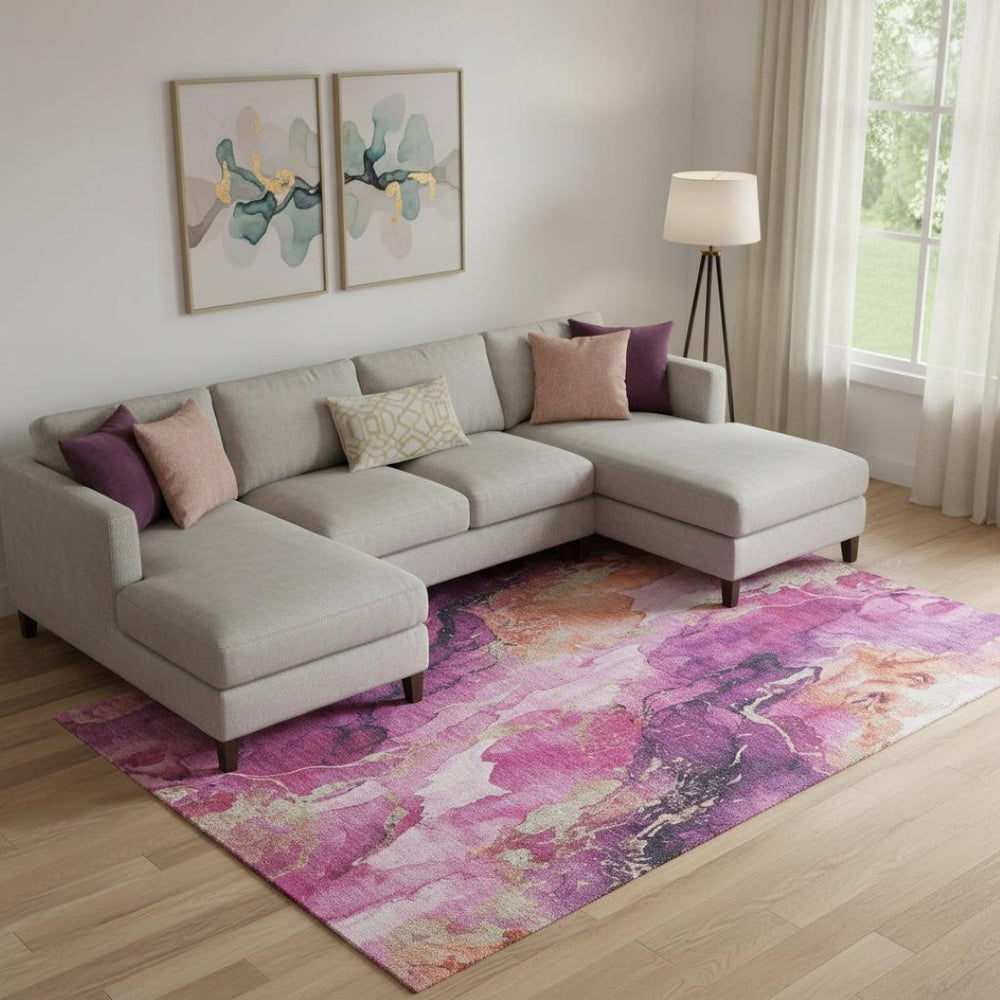 HomeRoots 9' X 12' Burgundy and Salmon Abstract Washable Area Rug - Stylish, Durable, UV-Protected for Homes 701304