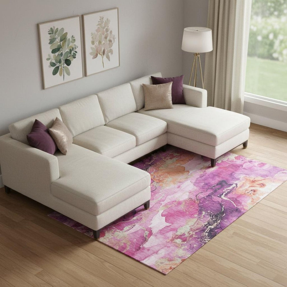 HomeRoots 10' X 14' Burgundy and Salmon Abstract Area Rug - Washable, UV Protected, Non-Slip, Stain Resistant! 701305