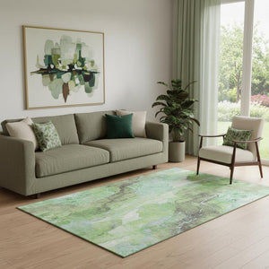 HomeRoots 5' Abstract Green and Charcoal Washable Area Rug with UV Protection for Modern Homes & High Traffic 701307