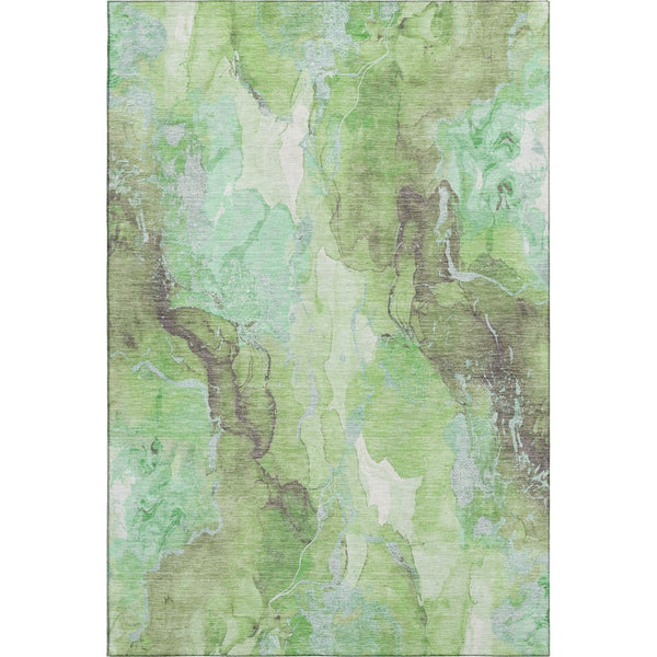 HomeRoots 5' Abstract Green and Charcoal Washable Area Rug with UV Protection for Modern Homes & High Traffic 701307