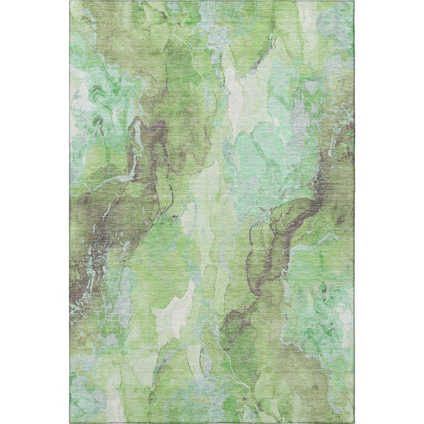 HomeRoots 5' Abstract Green and Charcoal Washable Area Rug with UV Protection for Modern Homes & High Traffic 701307