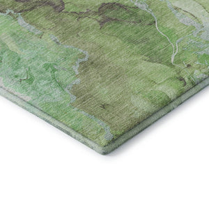 HomeRoots 8' Abstract Green and Charcoal Washable Round Rug with UV Protection - Stylish, Durable, and Versatile! 701308