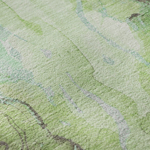 HomeRoots 8' Abstract Green and Charcoal Washable Round Rug with UV Protection - Stylish, Durable, and Versatile! 701308