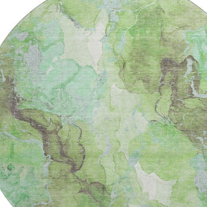 HomeRoots 8' Abstract Green and Charcoal Washable Round Rug with UV Protection - Stylish, Durable, and Versatile! 701308