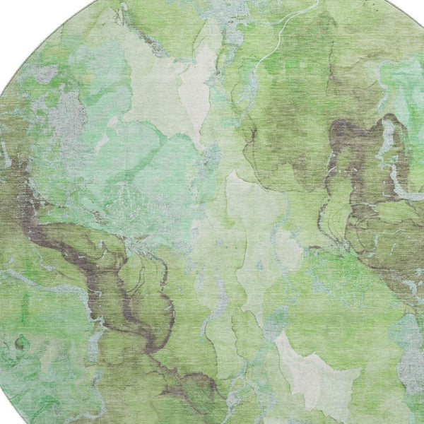 HomeRoots 8' Abstract Green and Charcoal Washable Round Rug with UV Protection - Stylish, Durable, and Versatile! 701308