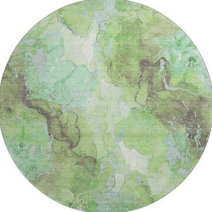 HomeRoots 8' Abstract Green and Charcoal Washable Round Rug with UV Protection - Stylish, Durable, and Versatile! 701308