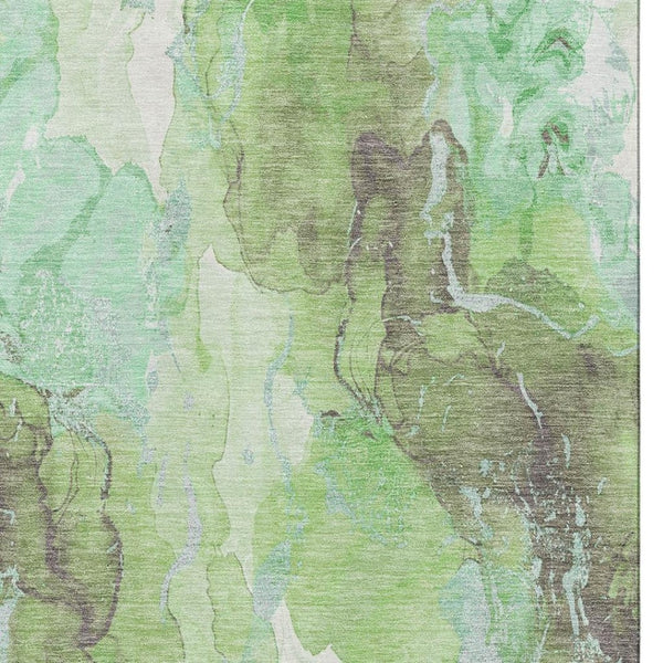 HomeRoots 8' X 10' Green & Charcoal Abstract Washable Area Rug - Durable, UV Protected, Modern Design for Any Room 701309