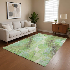 HomeRoots 9' X 12' Green And Charcoal Abstract Washable Area Rug - Durable, UV-Protected, and Stylish Accent Piece 701310