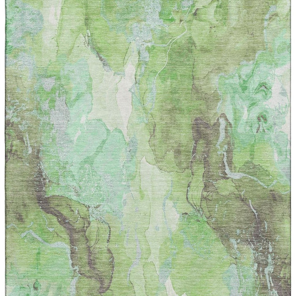 HomeRoots 9' X 12' Green And Charcoal Abstract Washable Area Rug - Durable, UV-Protected, and Stylish Accent Piece 701310