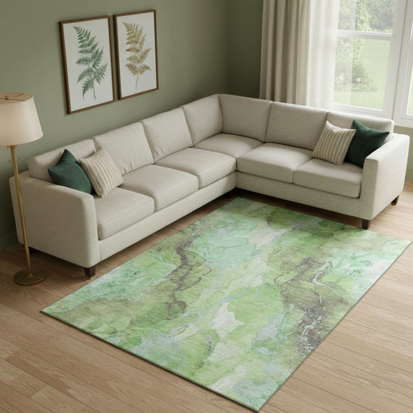 HomeRoots 10' Green & Charcoal Abstract Washable Area Rug - UV Protected, Stain Resistant, Perfect for Living Spaces 701311