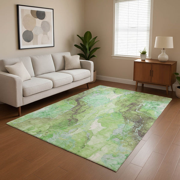 HomeRoots 10' Green & Charcoal Abstract Washable Area Rug - UV Protected, Stain Resistant, Perfect for Living Spaces 701311