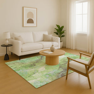 HomeRoots 10' Green & Charcoal Abstract Washable Area Rug - UV Protected, Stain Resistant, Perfect for Living Spaces 701311