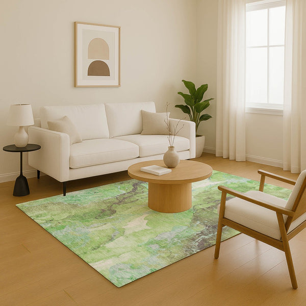 HomeRoots 10' Green & Charcoal Abstract Washable Area Rug - UV Protected, Stain Resistant, Perfect for Living Spaces 701311