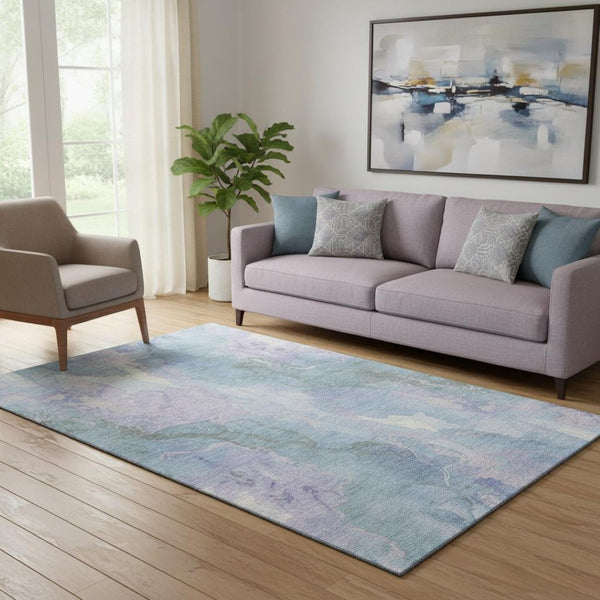 HomeRoots 5' X 8' Abstract Lavender and Blue Area Rug - Washable, UV-Protected, Stain-Resistant for Homes 701313