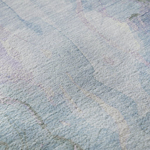HomeRoots 8' Contemporary Lavender and Blue Abstract Round Rug - Washable, UV Protected, Durable Design for Homes 701314