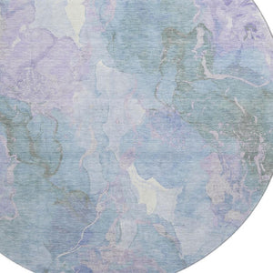 HomeRoots 8' Contemporary Lavender and Blue Abstract Round Rug - Washable, UV Protected, Durable Design for Homes 701314