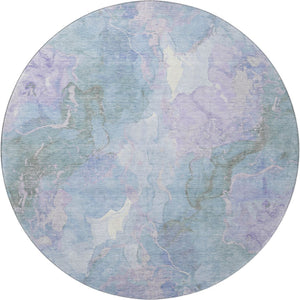 HomeRoots 8' Contemporary Lavender and Blue Abstract Round Rug - Washable, UV Protected, Durable Design for Homes 701314