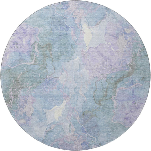 HomeRoots 8' Contemporary Lavender and Blue Abstract Round Rug - Washable, UV Protected, Durable Design for Homes 701314
