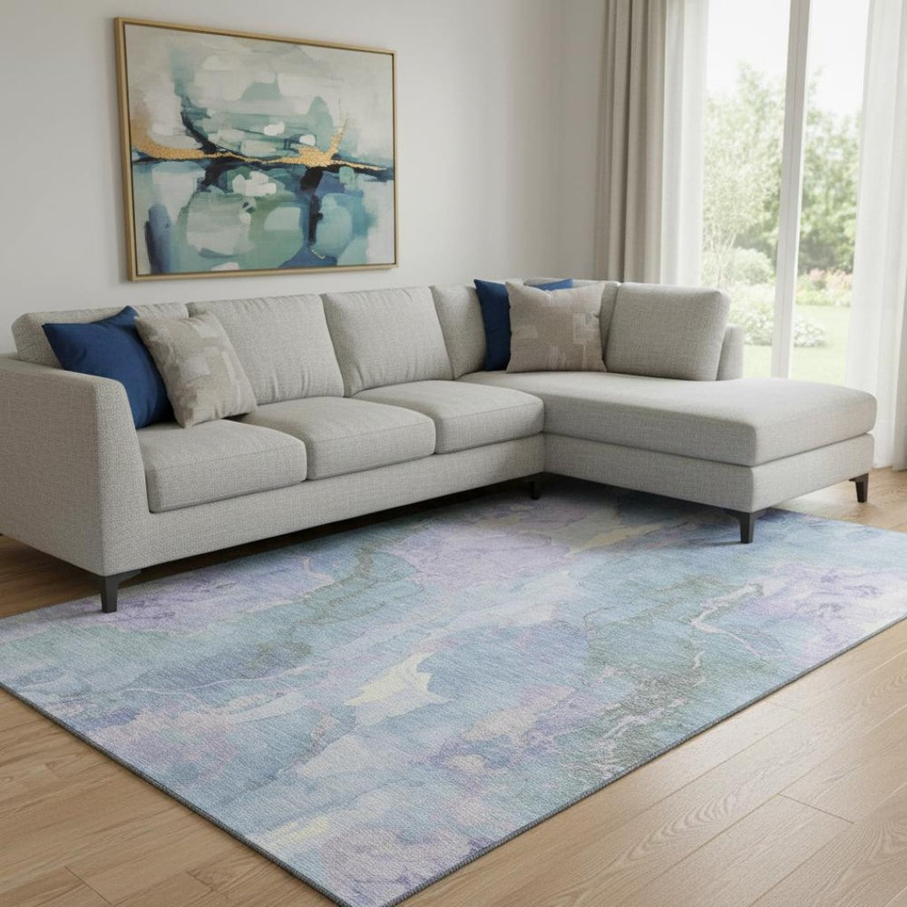 HomeRoots 8' X 10' Modern Lavender and Blue Abstract Washable Area Rug with UV Protection for High Traffic Rooms 701315