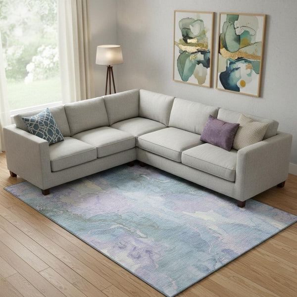 HomeRoots 9' X 12' Modern Lavender and Blue Abstract Area Rug - Washable, UV Protected, Stain Resistant Design 701316