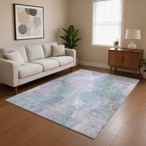 HomeRoots 10' X 14' Modern Lavender and Blue Abstract Area Rug – Washable, UV Protected, Stain Resistant Design 701317