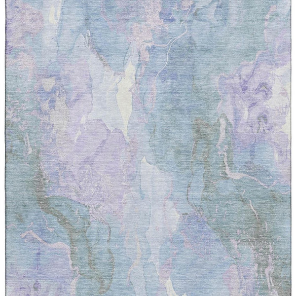 HomeRoots 10' X 14' Modern Lavender and Blue Abstract Area Rug – Washable, UV Protected, Stain Resistant Design 701317