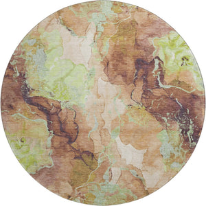 HomeRoots 8' Contemporary Round Rug in Coffee, Mint Green & Beige - Stain-Resistant, UV Protected, Durable 701320