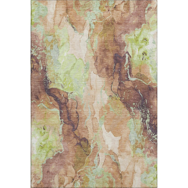 HomeRoots 9' X 12' Washable Coffee Mint Green & Beige Abstract Area Rug with UV Protection for Any Room 701322