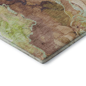 HomeRoots 9' X 12' Washable Coffee Mint Green & Beige Abstract Area Rug with UV Protection for Any Room 701322