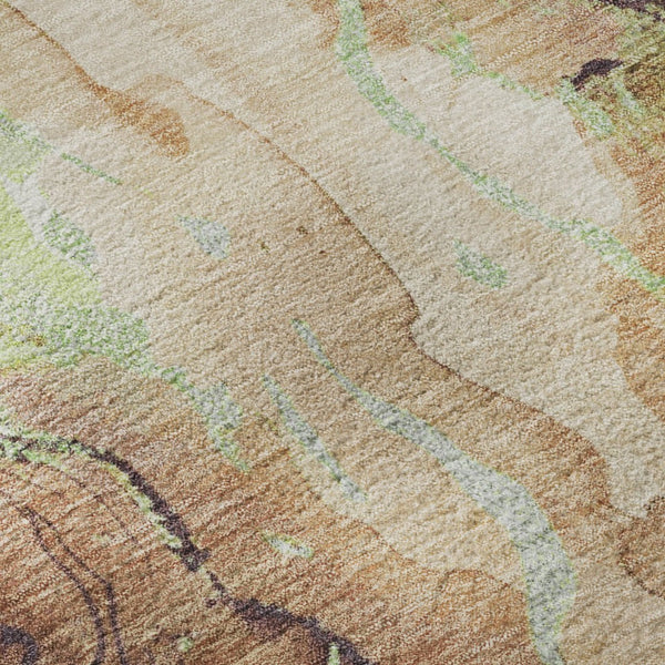 HomeRoots 9' X 12' Washable Coffee Mint Green & Beige Abstract Area Rug with UV Protection for Any Room 701322