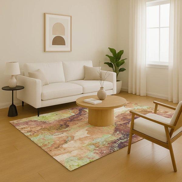 HomeRoots 9' X 12' Washable Coffee Mint Green & Beige Abstract Area Rug with UV Protection for Any Room 701322