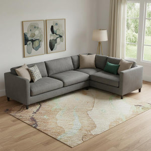 HomeRoots 10' X 14' Stylish Coffee Mint Green Abstract Area Rug - Washable, UV Protected, Non-Slip Design! 701323