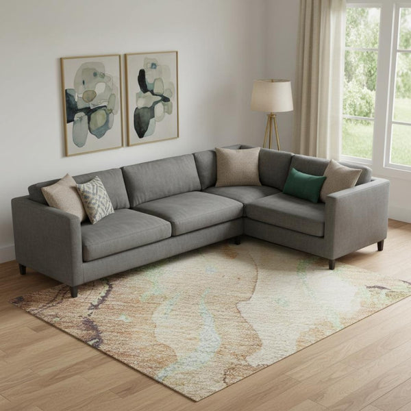 HomeRoots 10' X 14' Stylish Coffee Mint Green Abstract Area Rug - Washable, UV Protected, Non-Slip Design! 701323