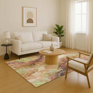 HomeRoots 10' X 14' Stylish Coffee Mint Green Abstract Area Rug - Washable, UV Protected, Non-Slip Design! 701323