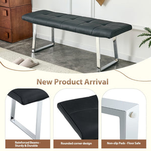 English Elm Dining Bench Faux Leather Upholstered Seat with Arched Metal Legs for Modern Interiors W3493P449289