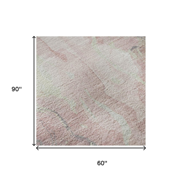 HomeRoots 5' X 8' Pink And Beige Abstract Washable Area Rug - Modern, Stain-Resistant with UV Protection! 701325