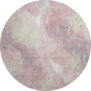 HomeRoots 8' Pink and Beige Abstract Washable Round Rug - UV Protected, Stain-Resistant, Modern Design! 701326
