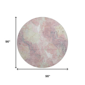 HomeRoots 8' Pink and Beige Abstract Washable Round Rug - UV Protected, Stain-Resistant, Modern Design! 701326