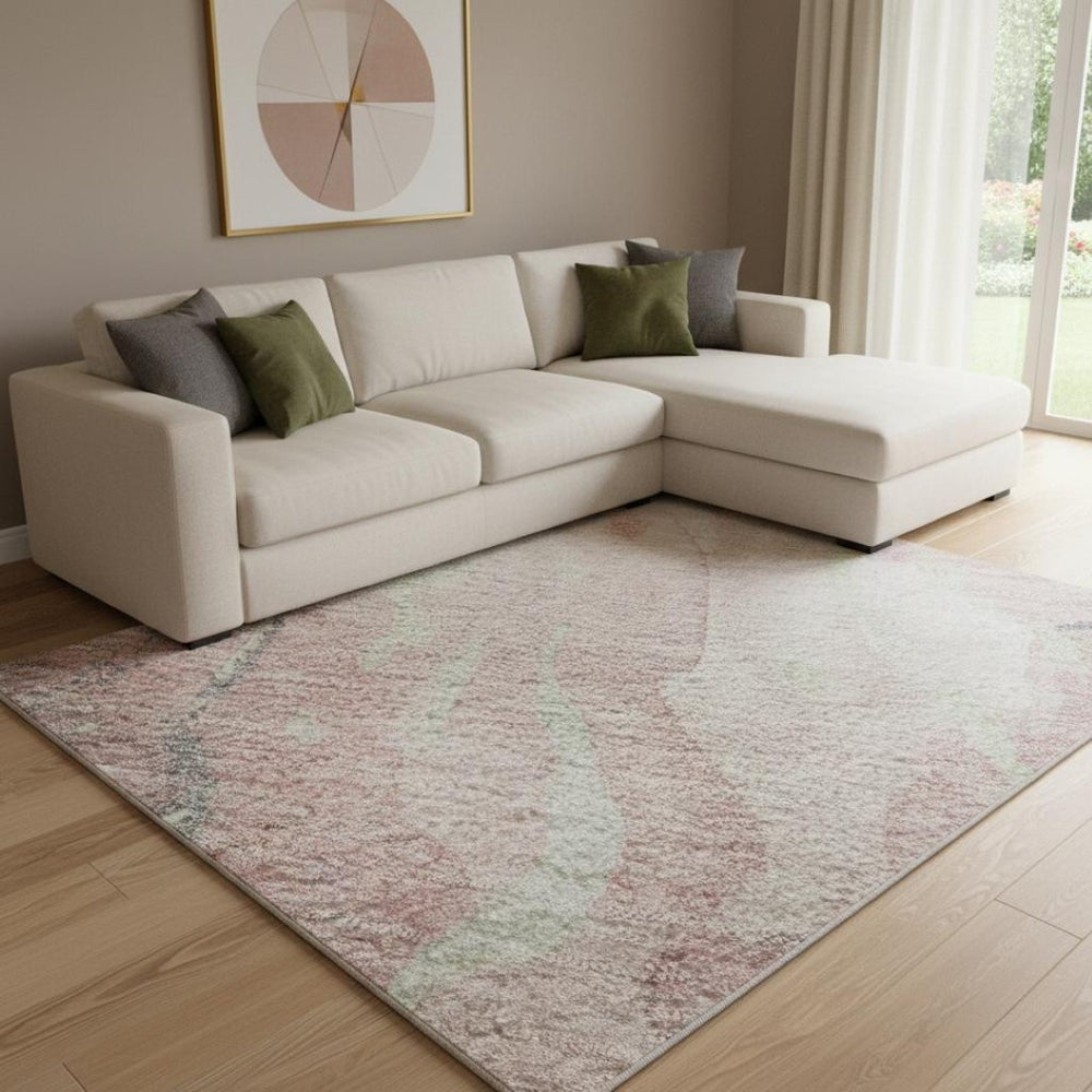 HomeRoots 8' X 10' Pink and Beige Abstract Washable Area Rug, Non-Slip, UV Protected for Modern Living Spaces 701327