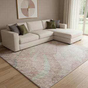 HomeRoots 8' X 10' Pink and Beige Abstract Washable Area Rug, Non-Slip, UV Protected for Modern Living Spaces 701327